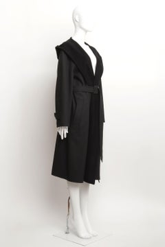 Hermes by Martin Margiela Cappotto lungo con cintura e cappuccio in cotone e cashmere nero