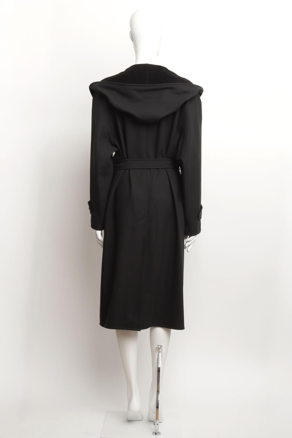 Abrigo largo con cinturón y capucha Hermes by Martin Margiela de cachemira de algodón negro en Bueno estado para la venta en London, GB