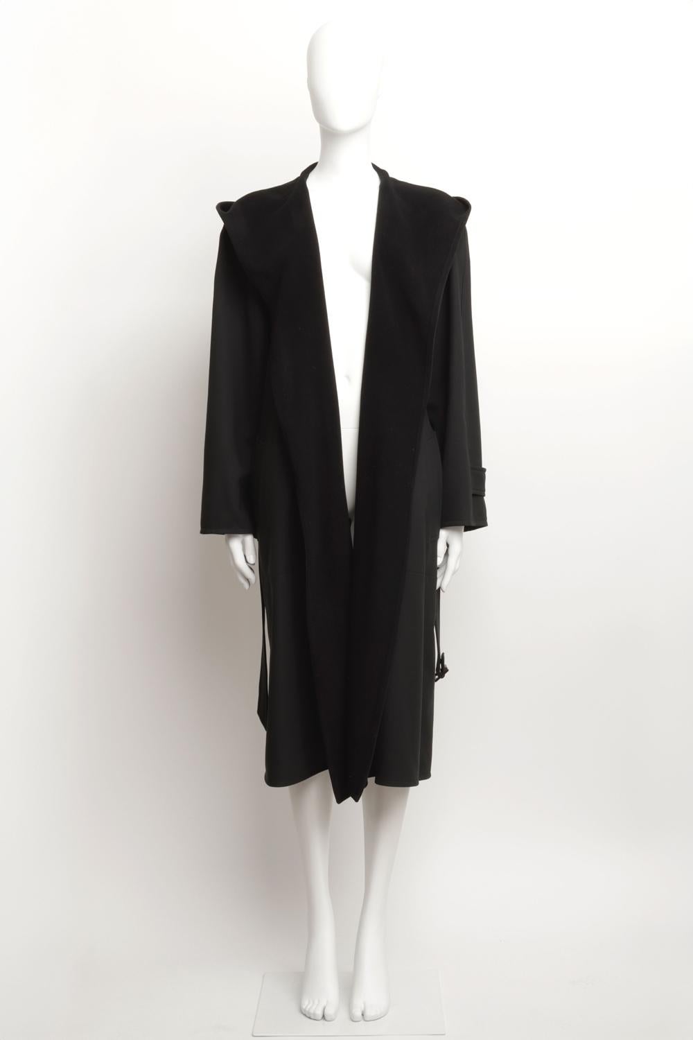 De las mujeres Abrigo largo con cinturón y capucha Hermes by Martin Margiela de cachemira de algodón negro en venta