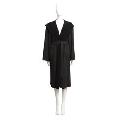Hermes by Martin Margiela Belted Long Robe Coat w/ Hood in Black Cotton Cashmere