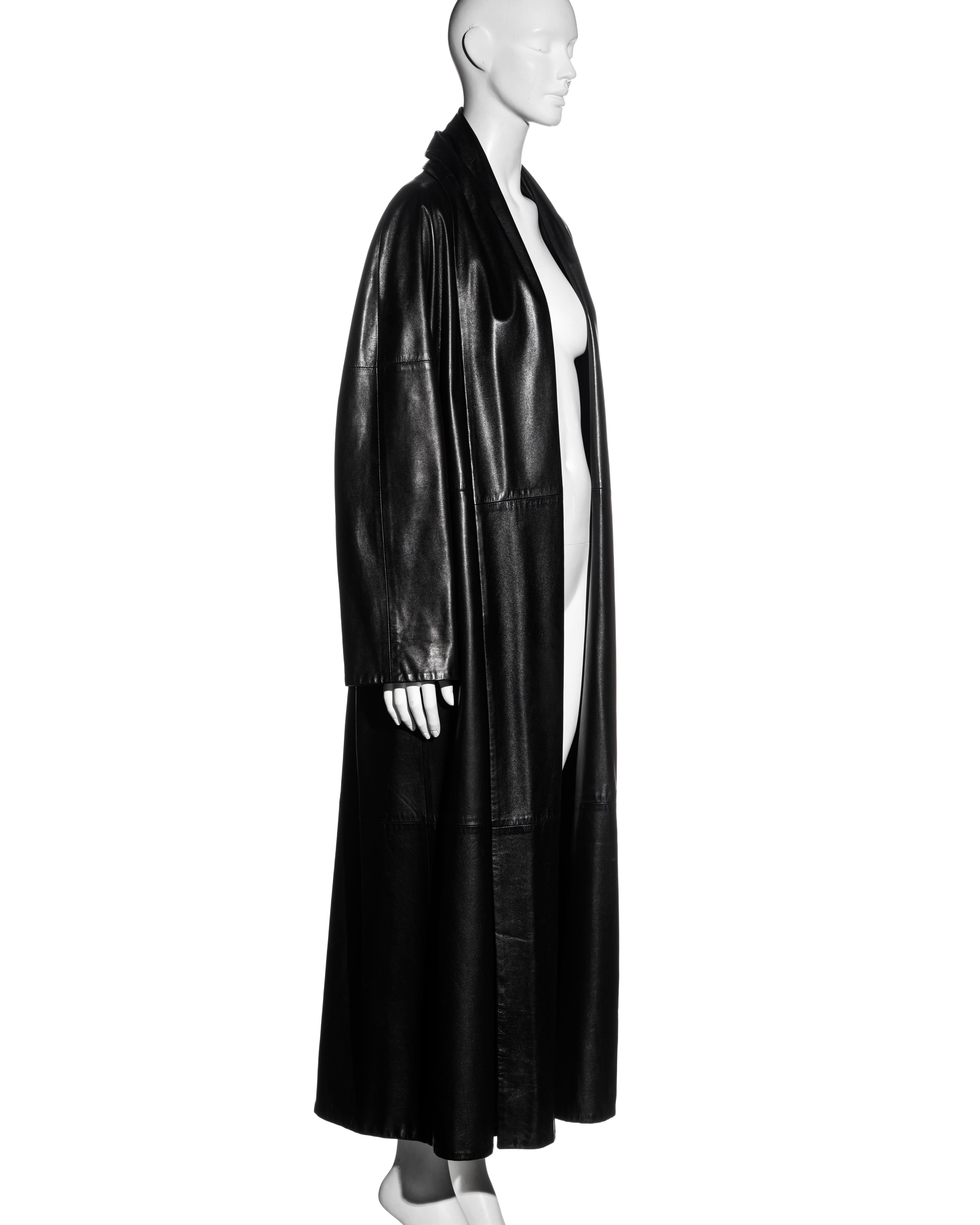 Hermes by Martin Margiela black lambskin leather full-length coat, fw 1999 2