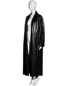 Hermes by Martin Margiela black lambskin leather full-length coat, fw 1999
