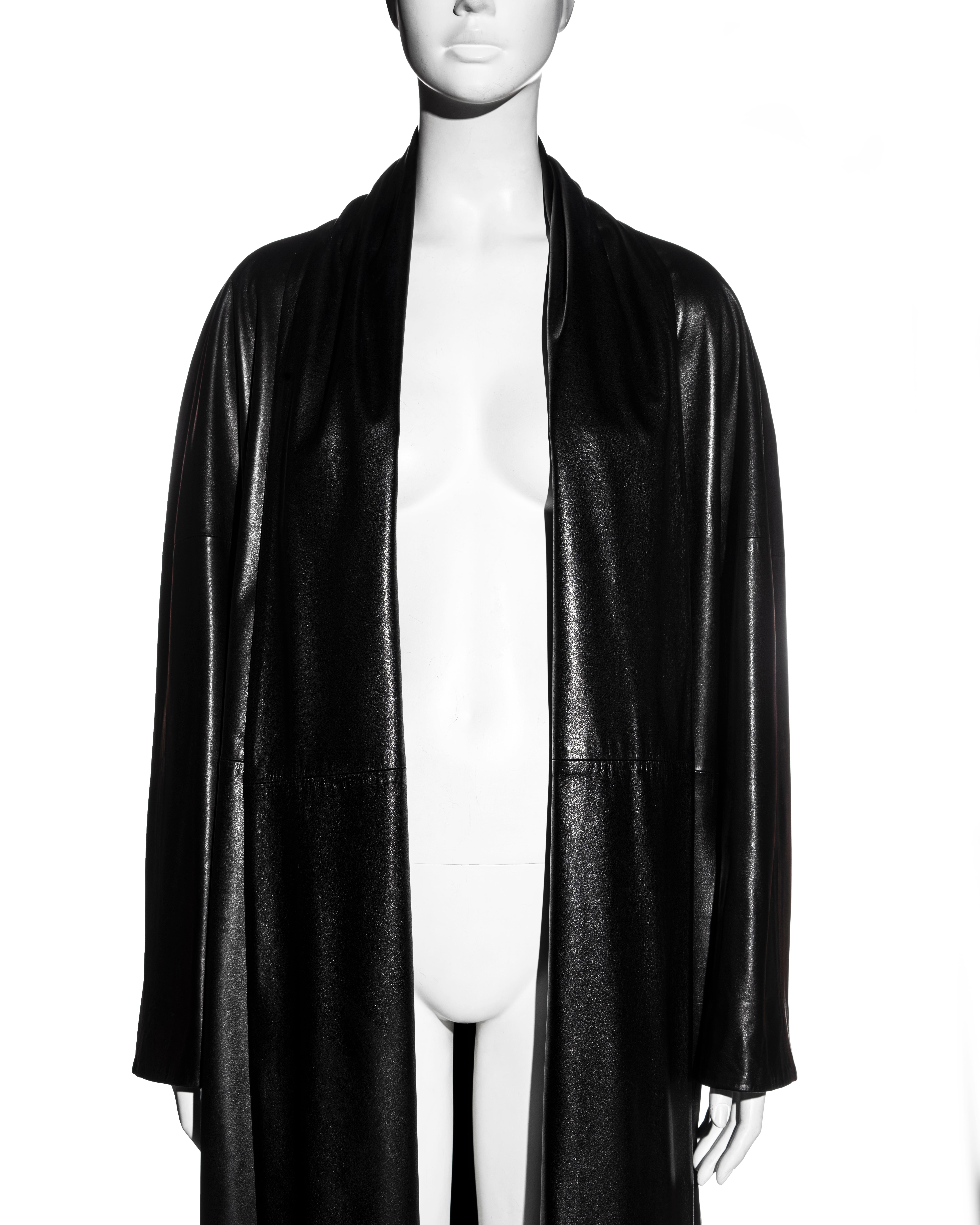 Hermes by Martin Margiela black lambskin leather full-length coat, fw 1999 In Excellent Condition In London, GB