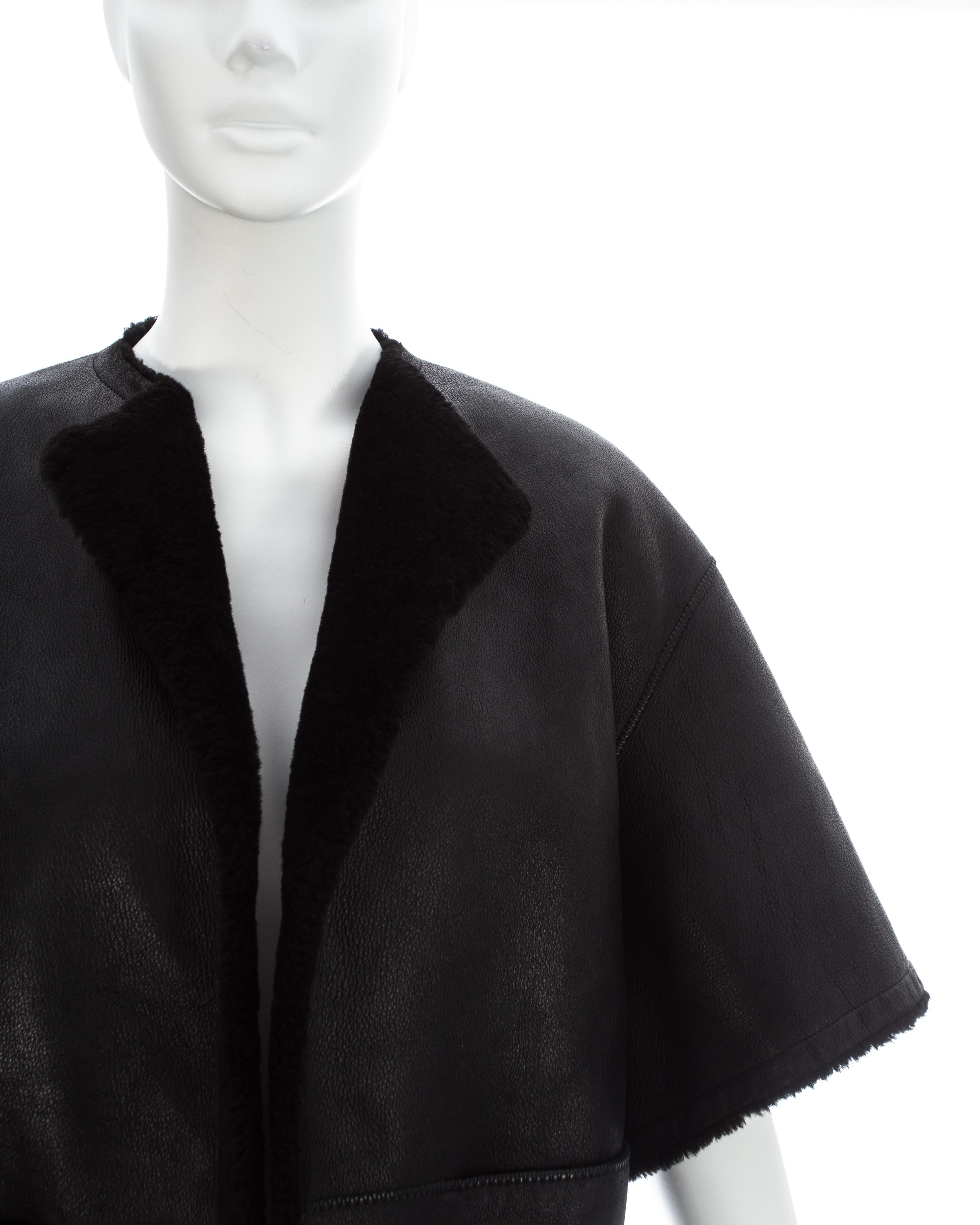 Black Hermes by Martin Margiela black shearling leather cropped jacket, ca. 2002 For Sale