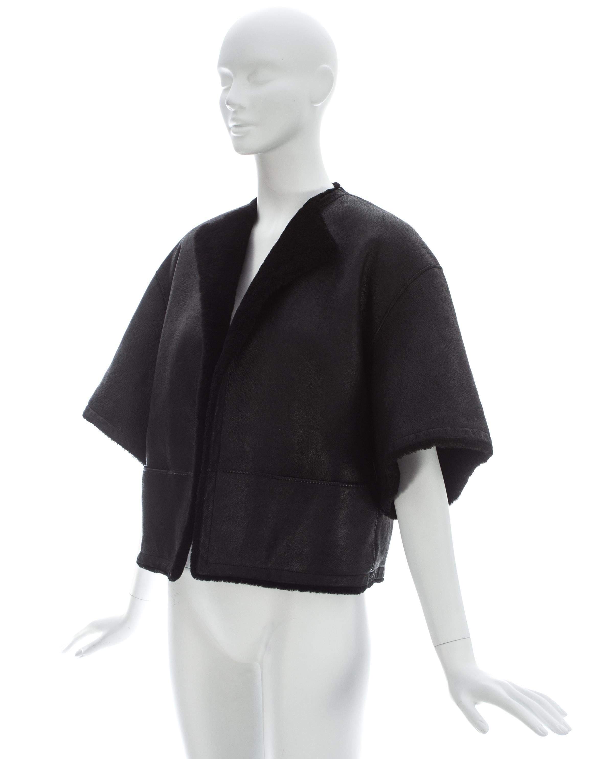 Hermes by Martin Margiela black shearling leather cropped jacket, ca. 2002 In Good Condition For Sale In London, London