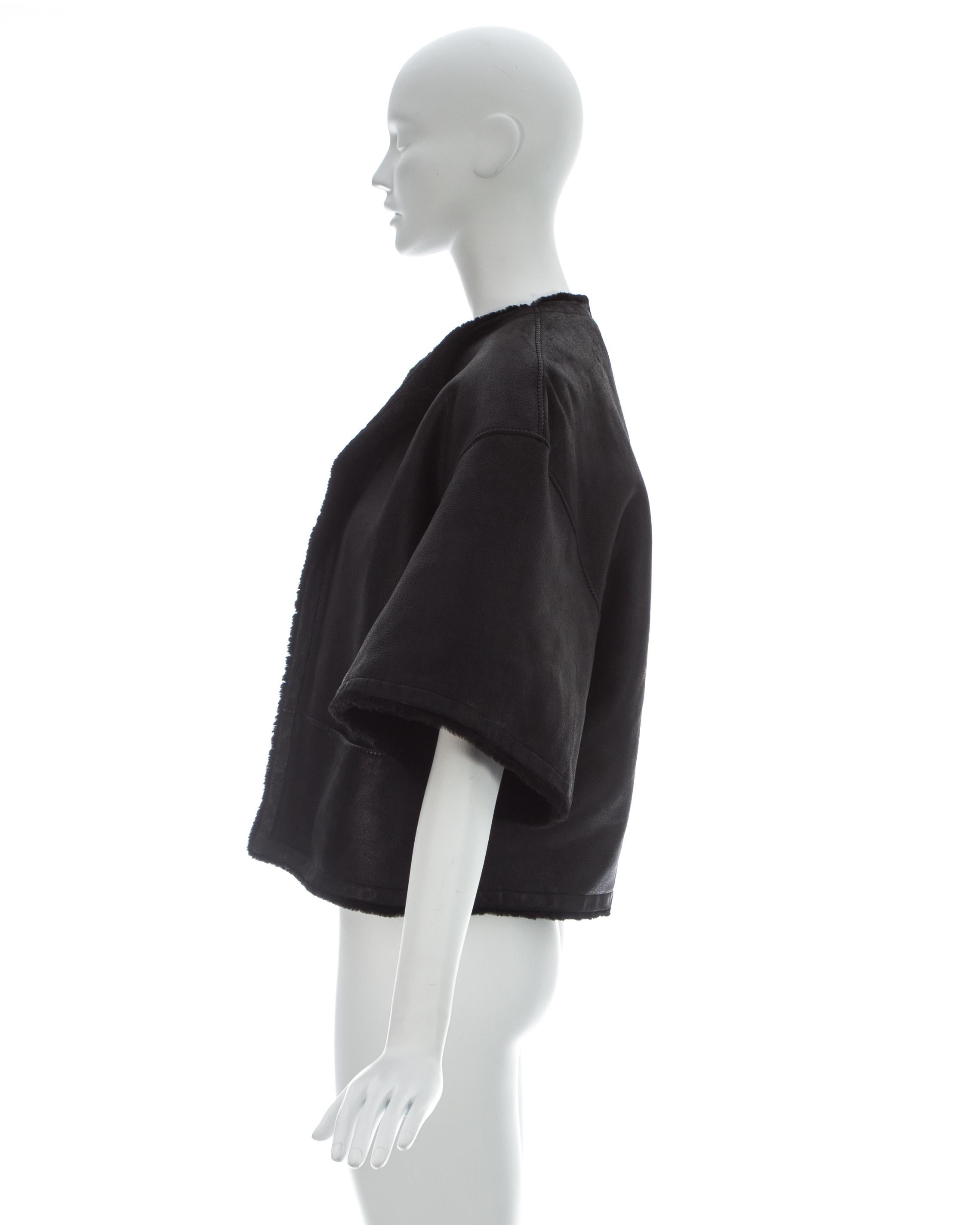 Women's or Men's Hermes by Martin Margiela black shearling leather cropped jacket, ca. 2002 For Sale