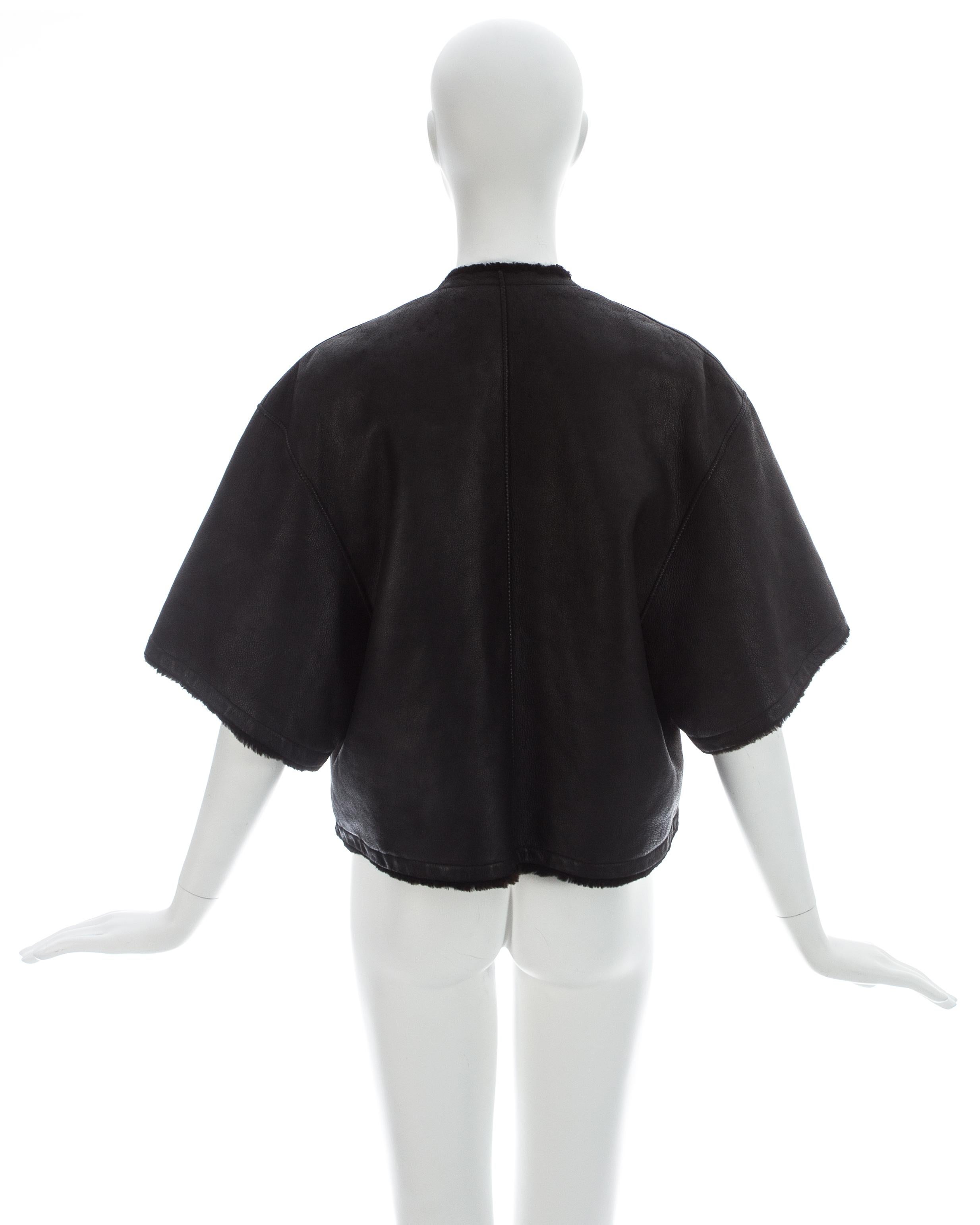Hermes by Martin Margiela black shearling leather cropped jacket, ca. 2002 For Sale 1