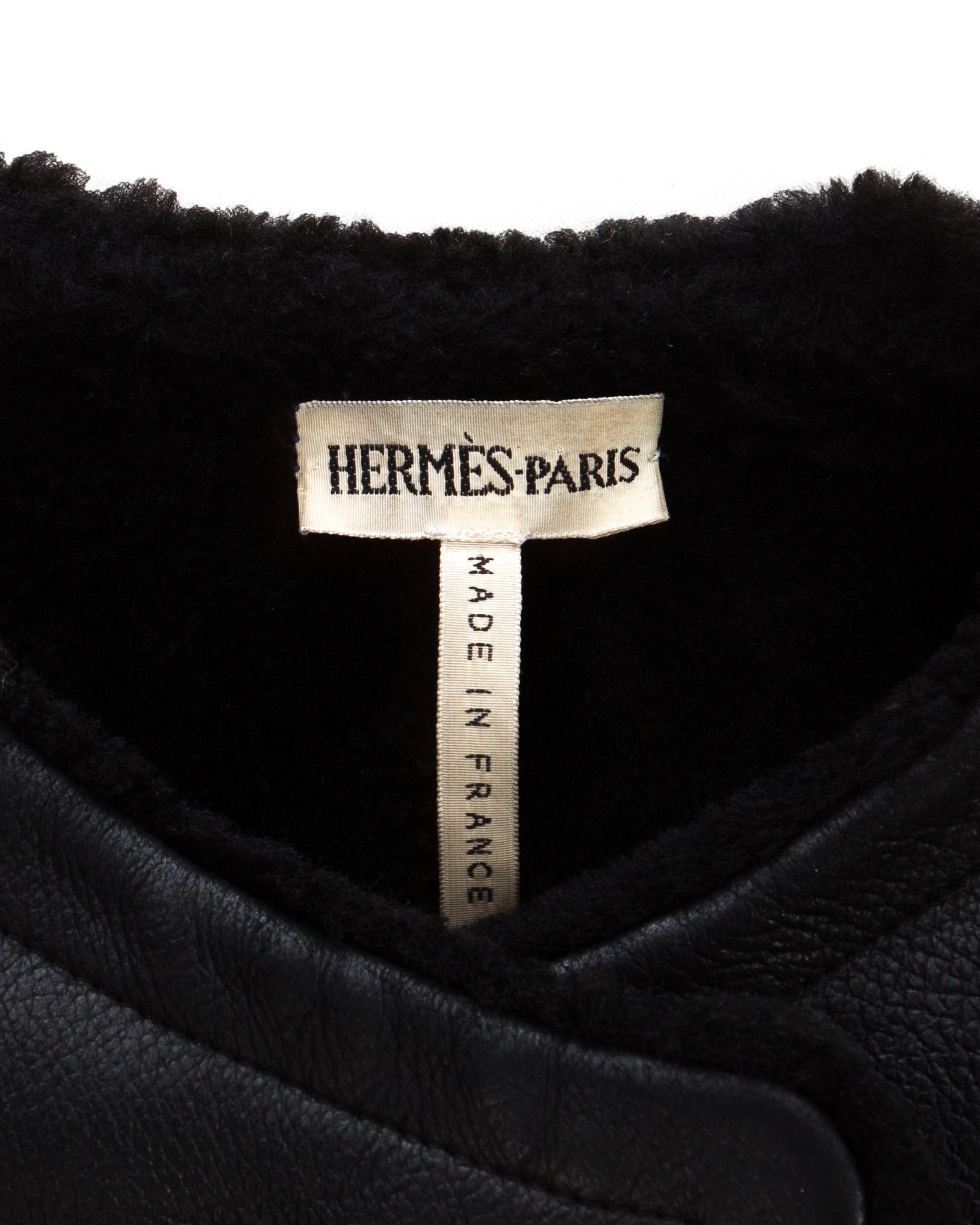 Hermes by Martin Margiela black shearling leather cropped jacket, ca. 2002 For Sale 2