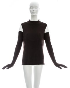 Hermes by Martin Margiela brown cashmere sweater vest and long gloves, ca. 2002