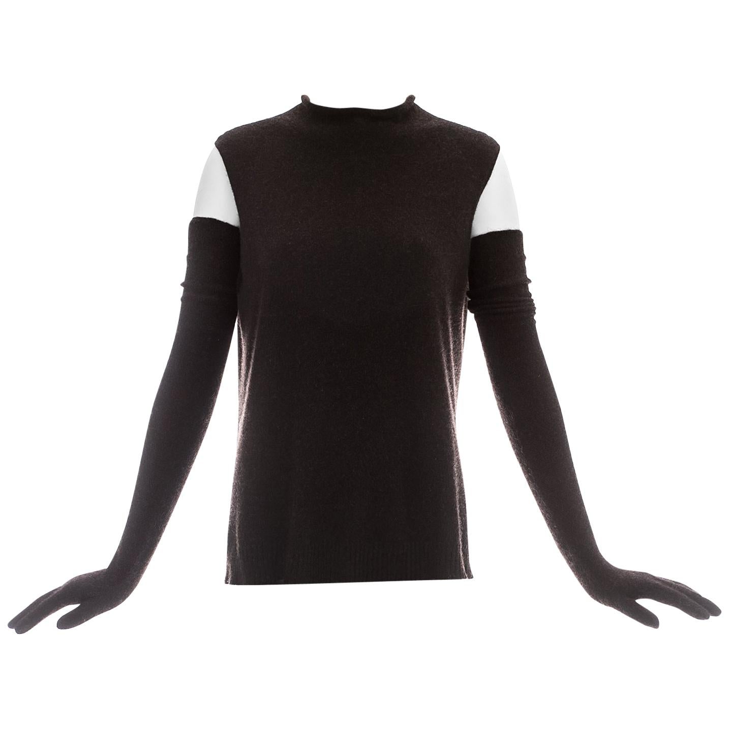 Hermes by Martin Margiela brown cashmere sweater vest and long gloves, ca. 2002 For Sale