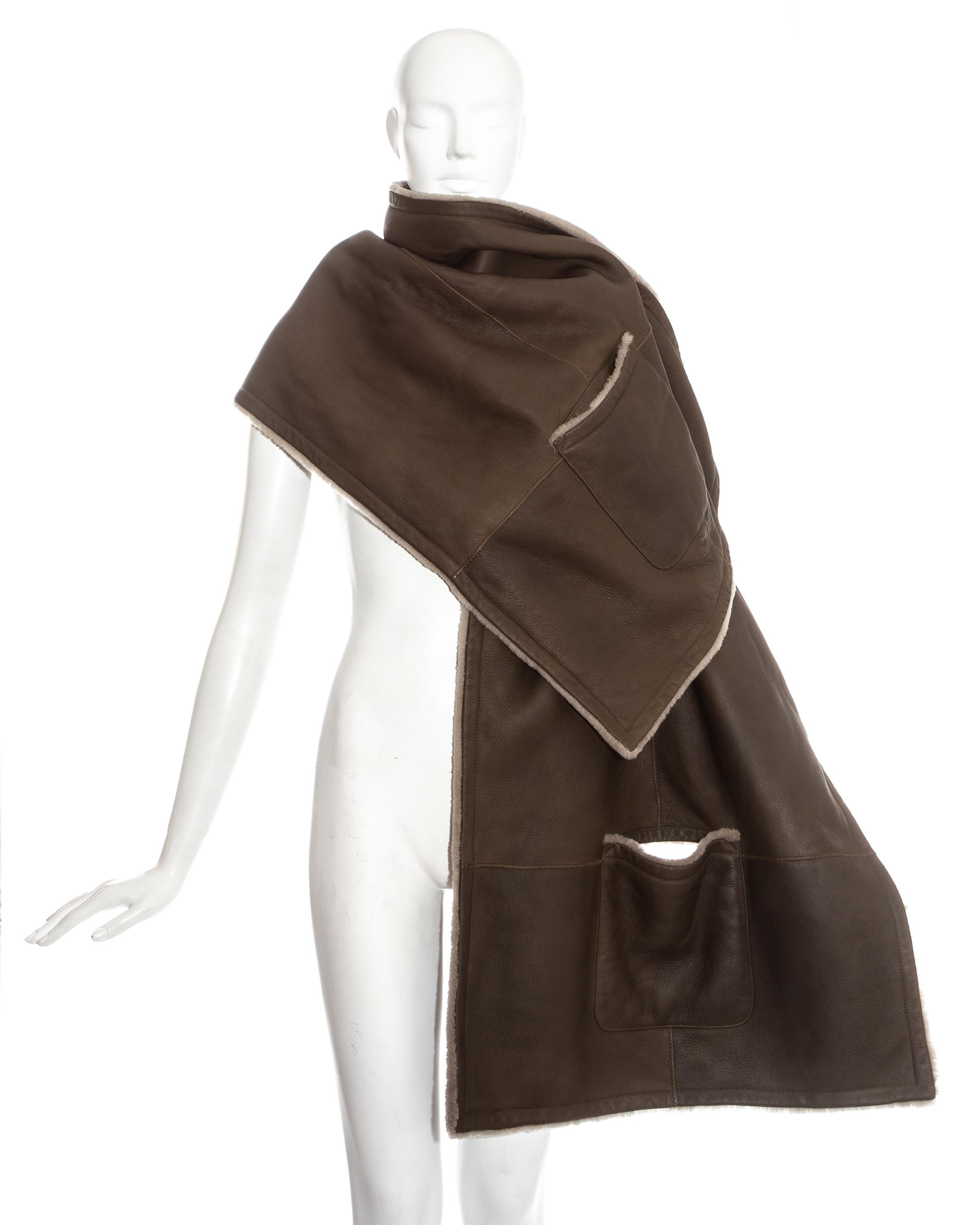 Hermes by Martin Margiela oversized shearling lambskin leather stole, fw 1999 6