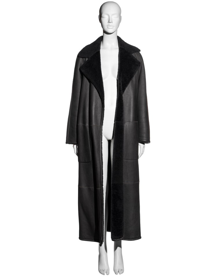Hermes by Martin Margiela reversible grey shearling maxi coat, fw 
