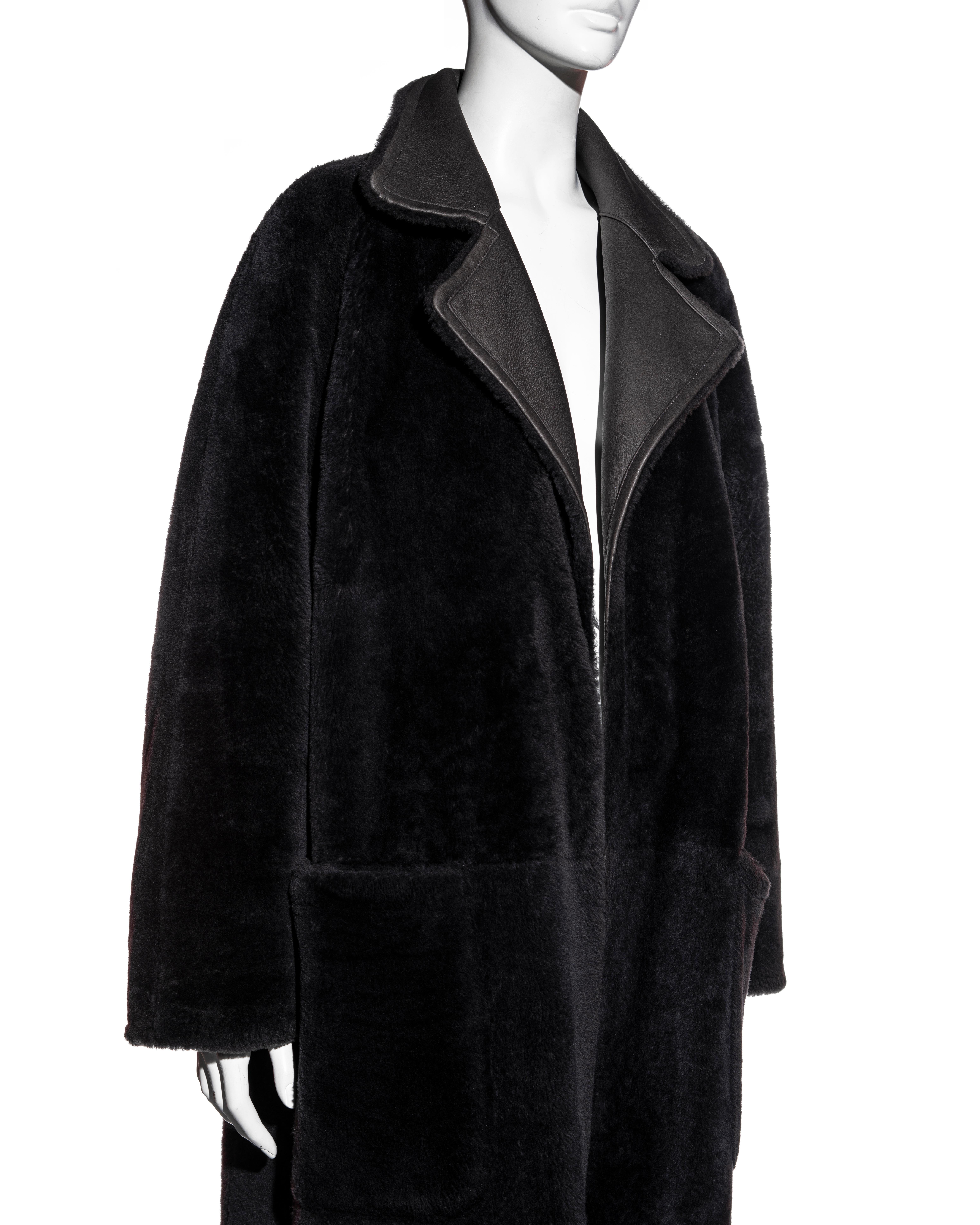 Black Hermes by Martin Margiela reversible grey shearling maxi coat, fw 1999