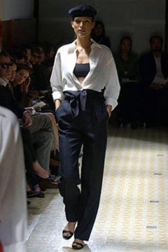 Hermès by Martin Margiela S/S 2004 Ivory And Black Colour-Block Tie-Waist Shirt