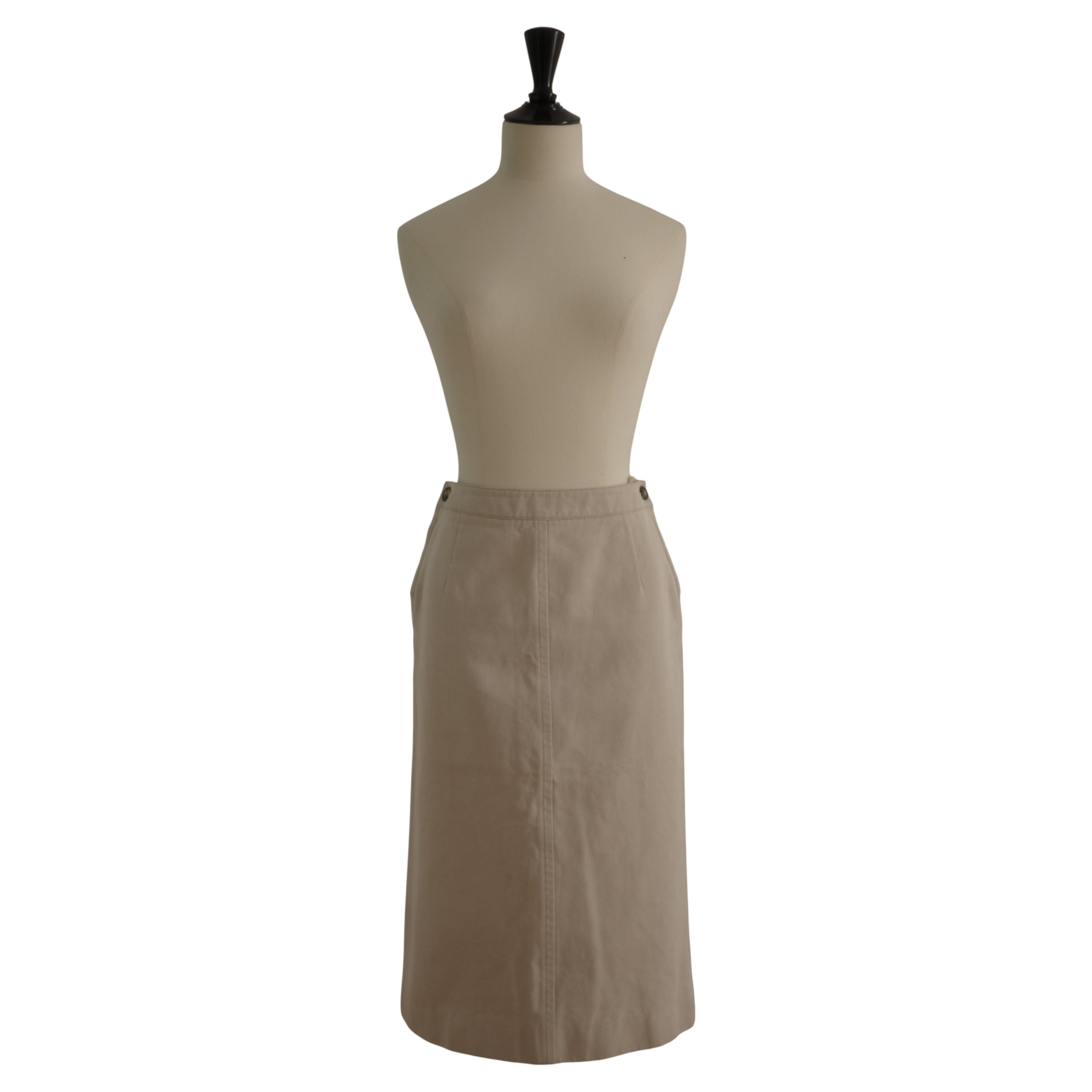 Hermès by Martin Margiela (1997-2003) Vintage Cotton Beige Pencil Skirt, Size 38