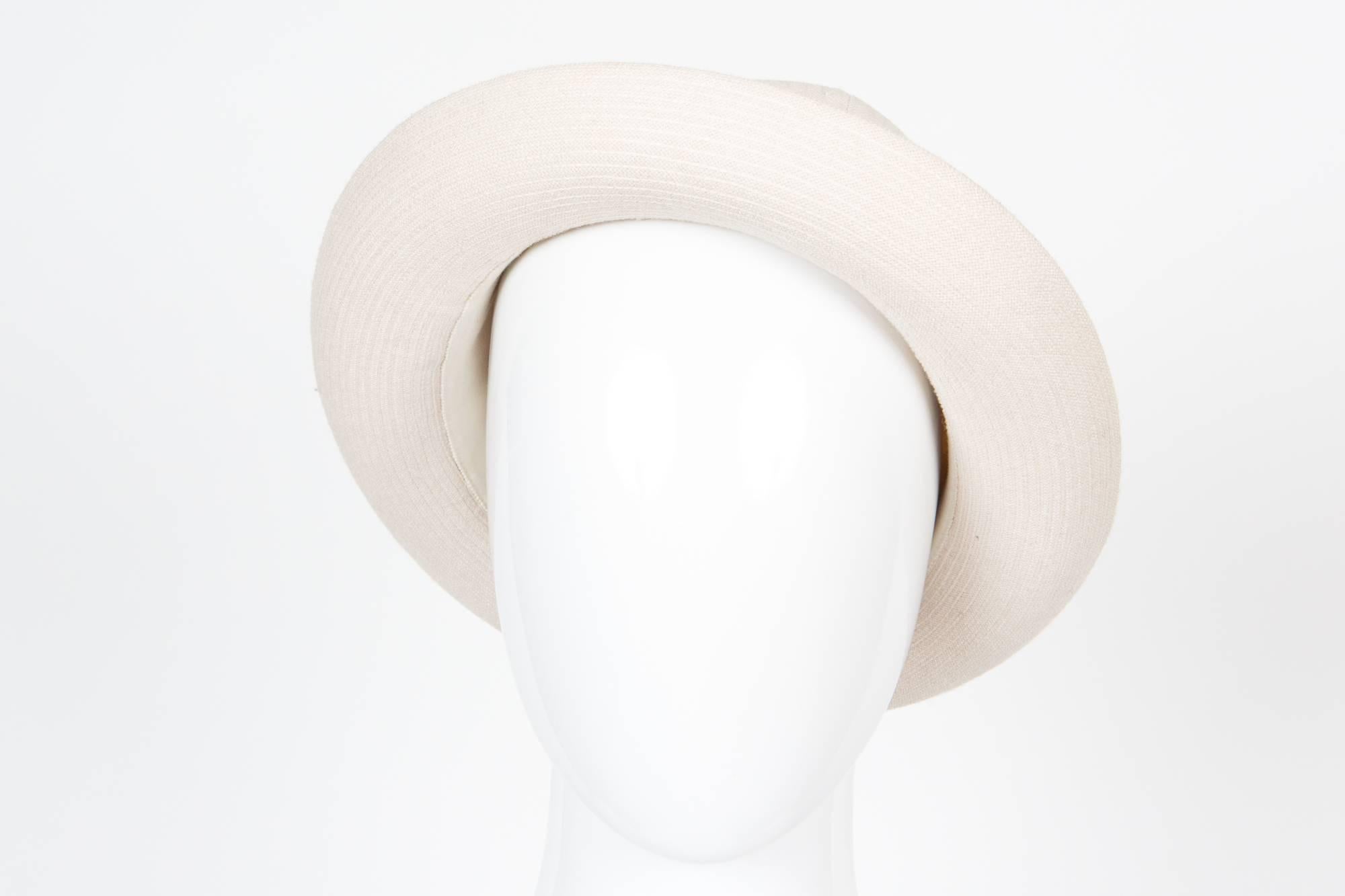 Gray Hermes by Motsch Paris Summer Ivory Canvas Bucket Hat 