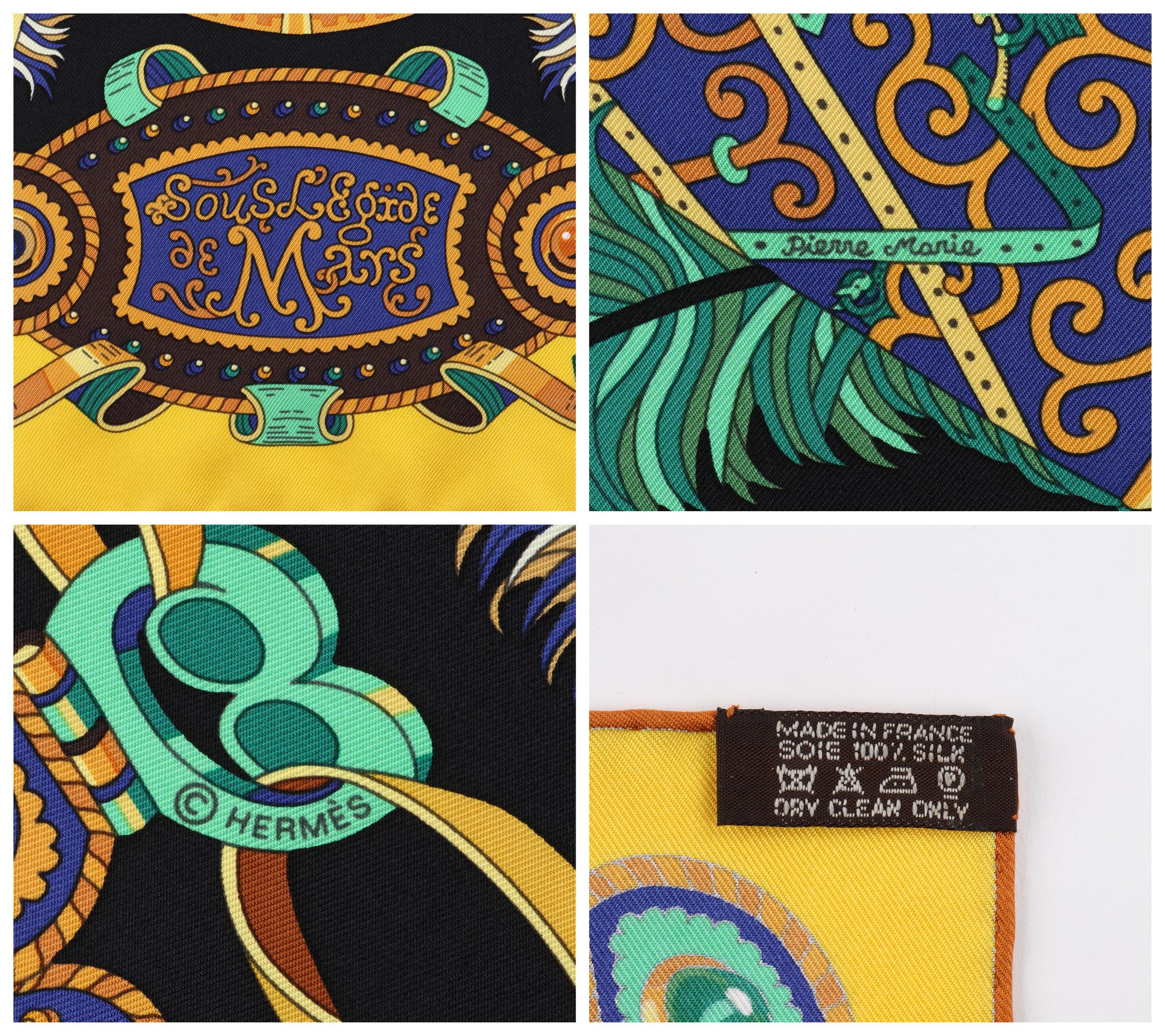 HERMES c. 2013 Pierre Marie “Sous l'Egide De Mars” Silk Multicolor Print Scarf In Good Condition For Sale In Thiensville, WI