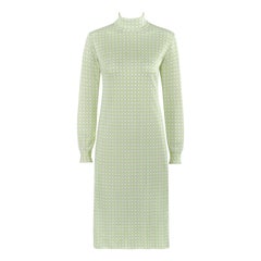 HERMES c.1970 Greene & Greene Long, abito a collo alto in maglia stampata, anni '70