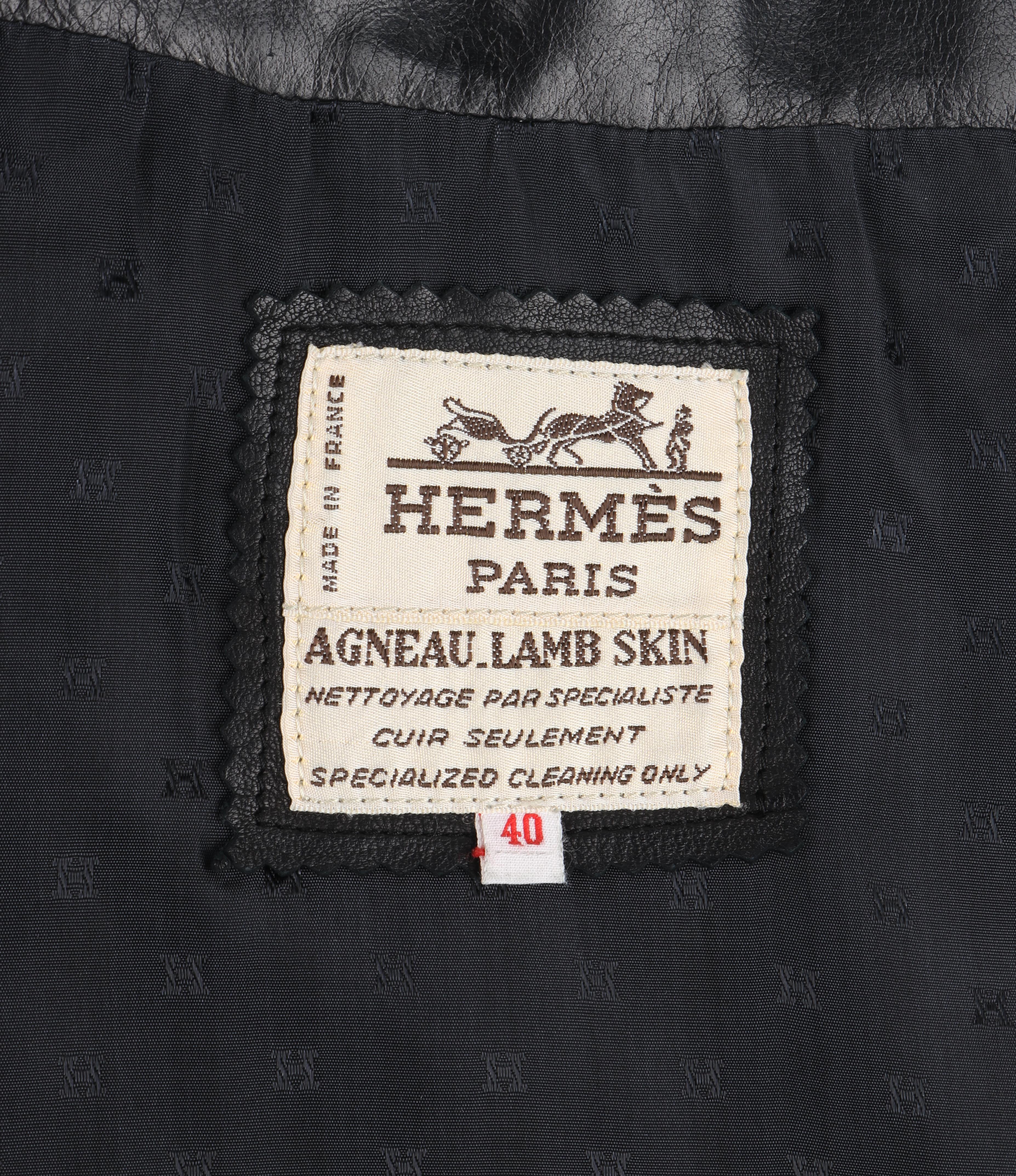 HERMES c.1980's Black Lambskin Leather Pocket Mini Classic Pencil Skirt For Sale 6