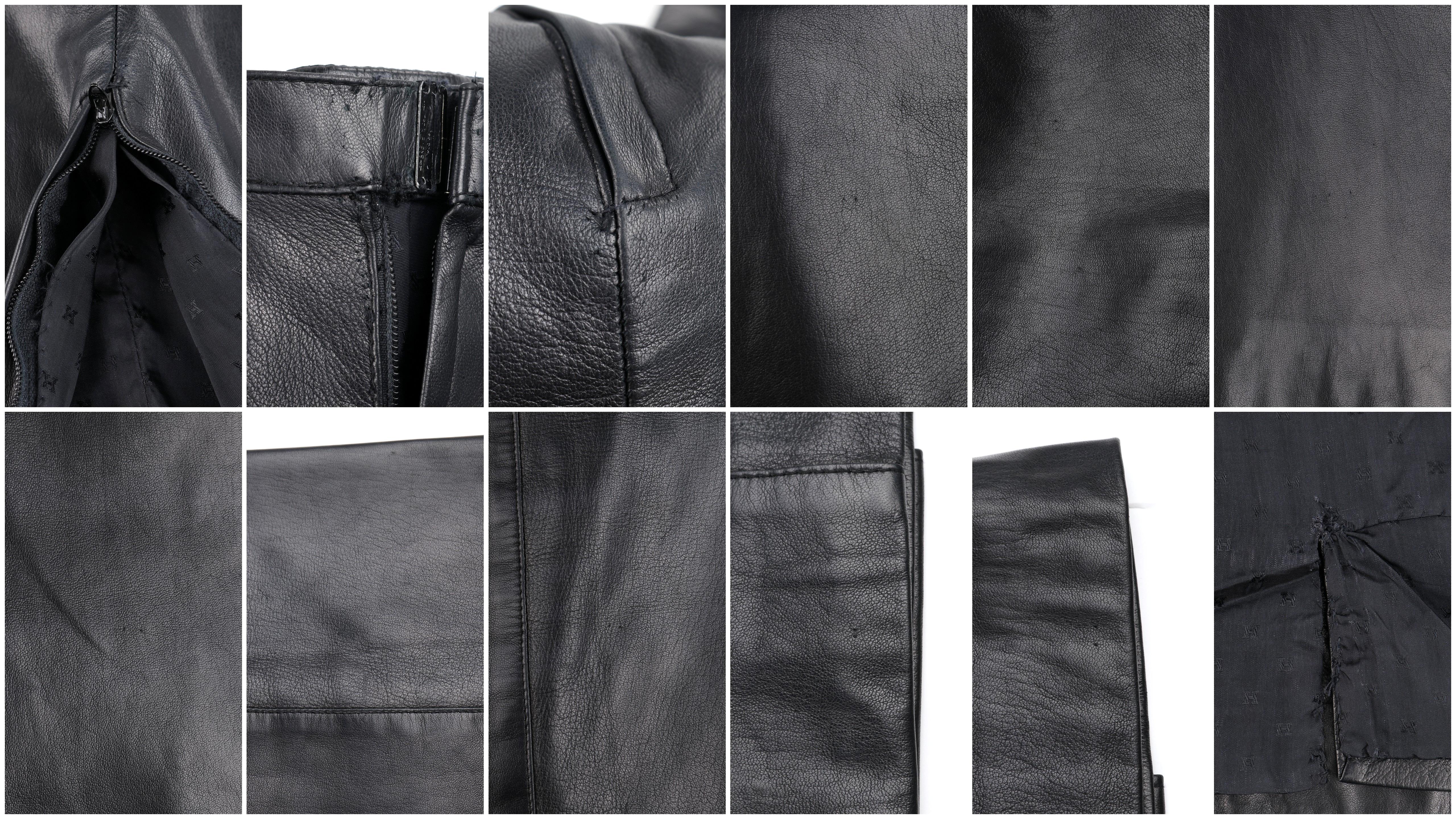 HERMES c.1980's Black Lambskin Leather Pocket Mini Classic Pencil Skirt For Sale 8