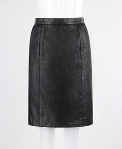 HERMES c.1980's Black Lambskin Leather Pocket Mini Classic Pencil Skirt