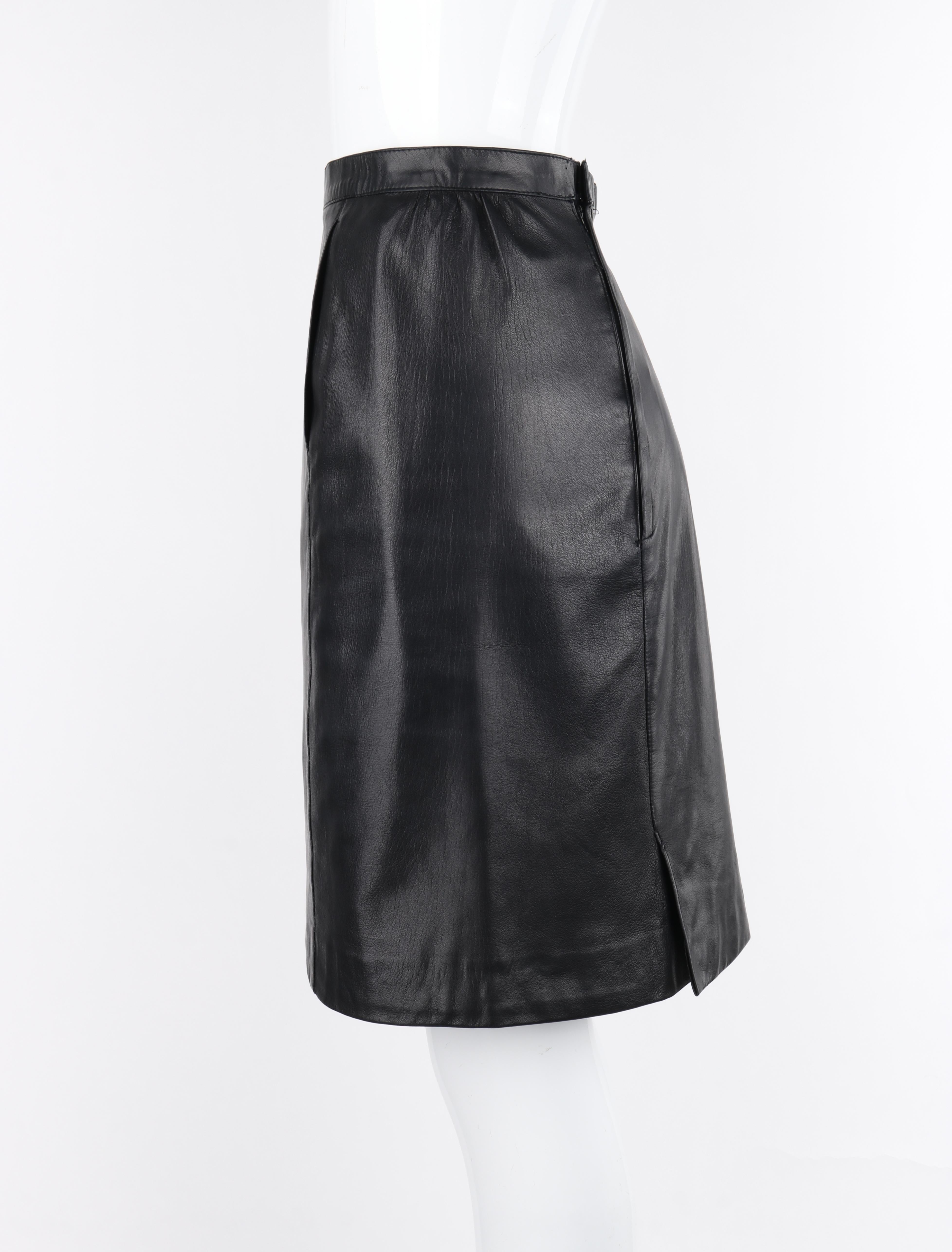 HERMES c.1980's Black Lambskin Leather Pocket Mini Classic Pencil Skirt For Sale 1