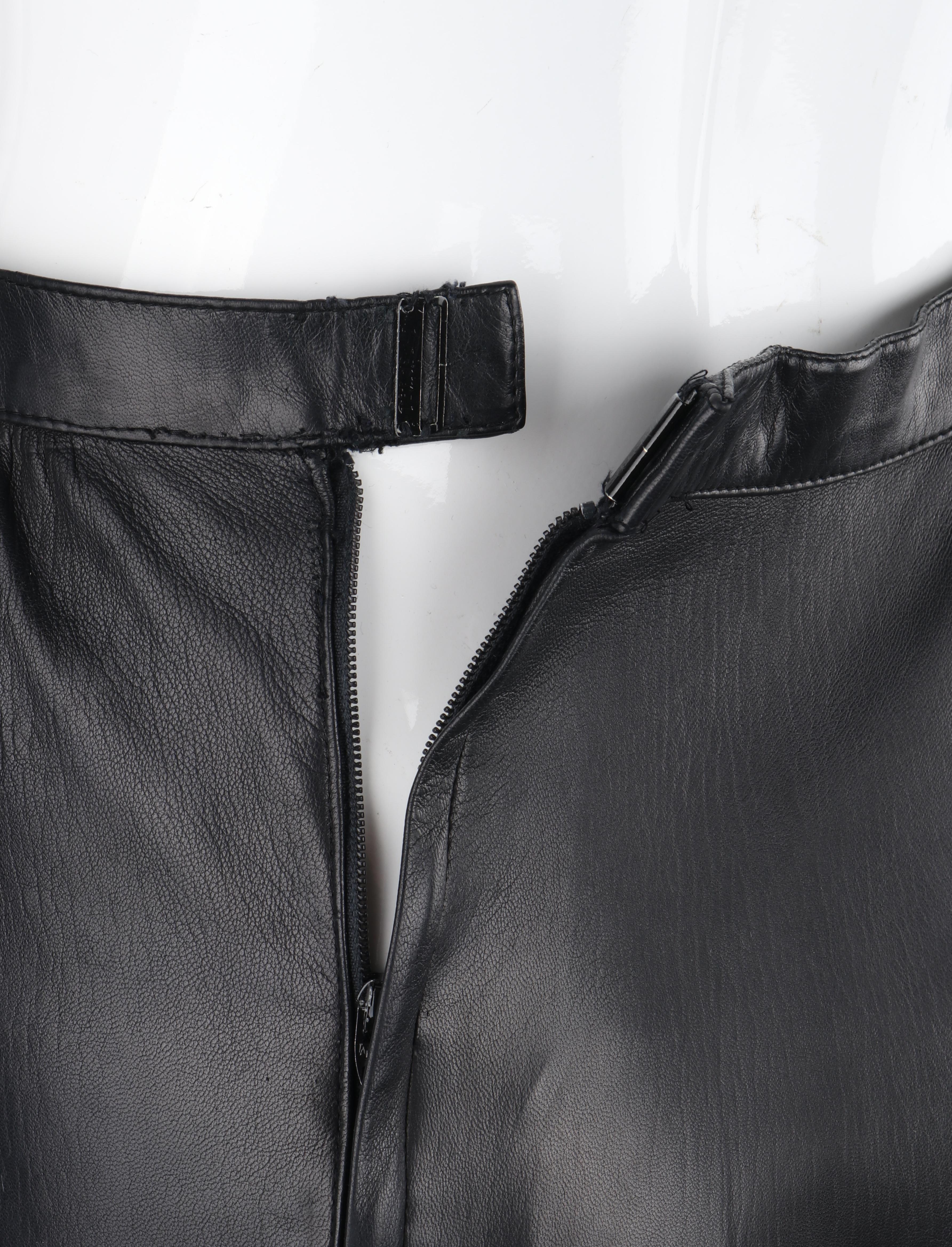 HERMES c.1980's Black Lambskin Leather Pocket Mini Classic Pencil Skirt For Sale 3