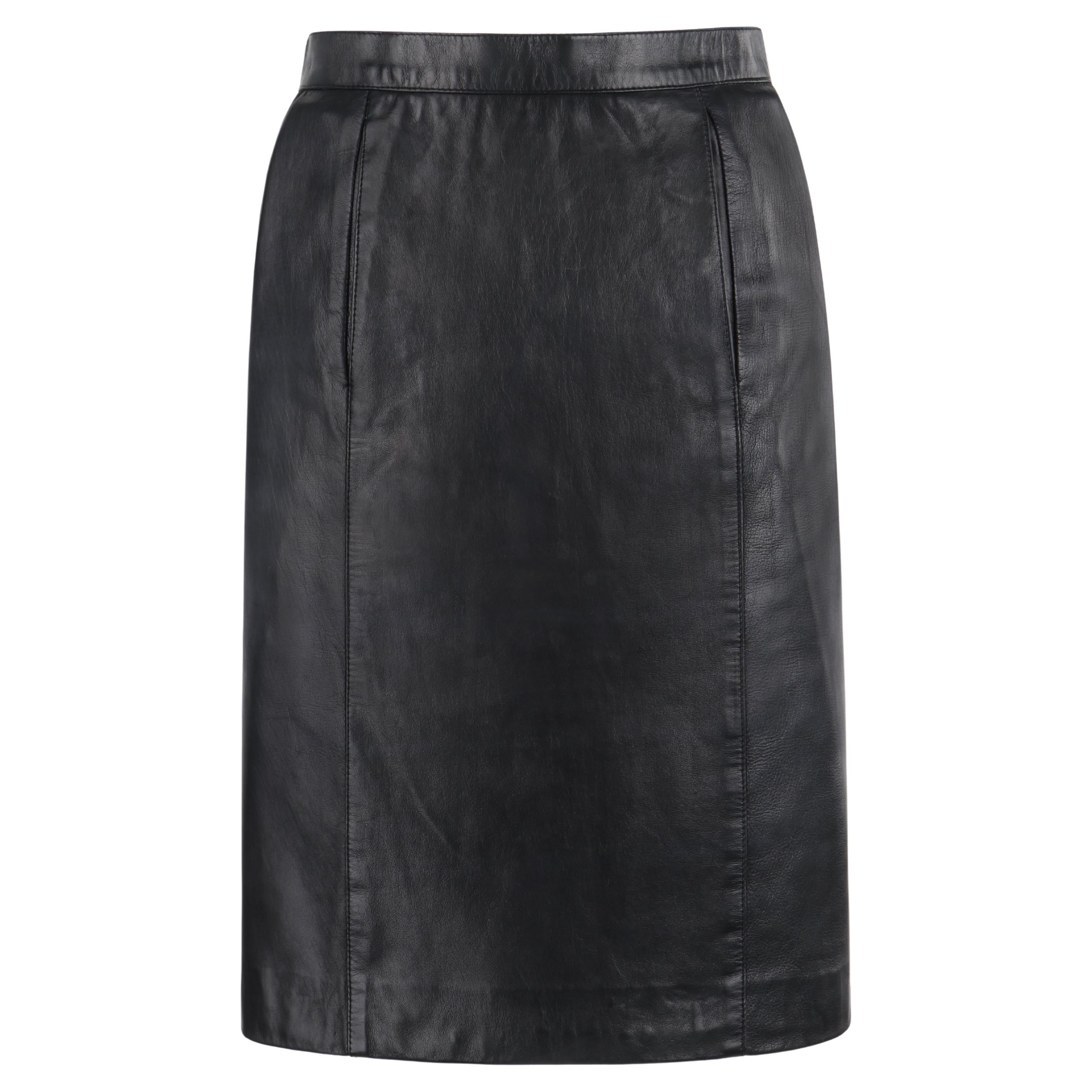 HERMES c.1980's Black Lambskin Leather Pocket Mini Classic Pencil Skirt For Sale
