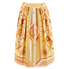 Vintage HERMES c.1980's “La Rose des Vents” Yellow Compass Rose Pleated Button-Up Skirt