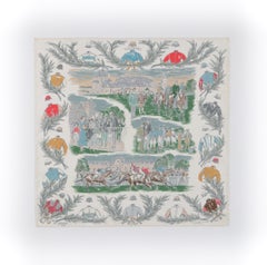 HERMES c.1993 Maurice De Taquoy "Courses a Chantilly" Equestrian Race Silk Scarf