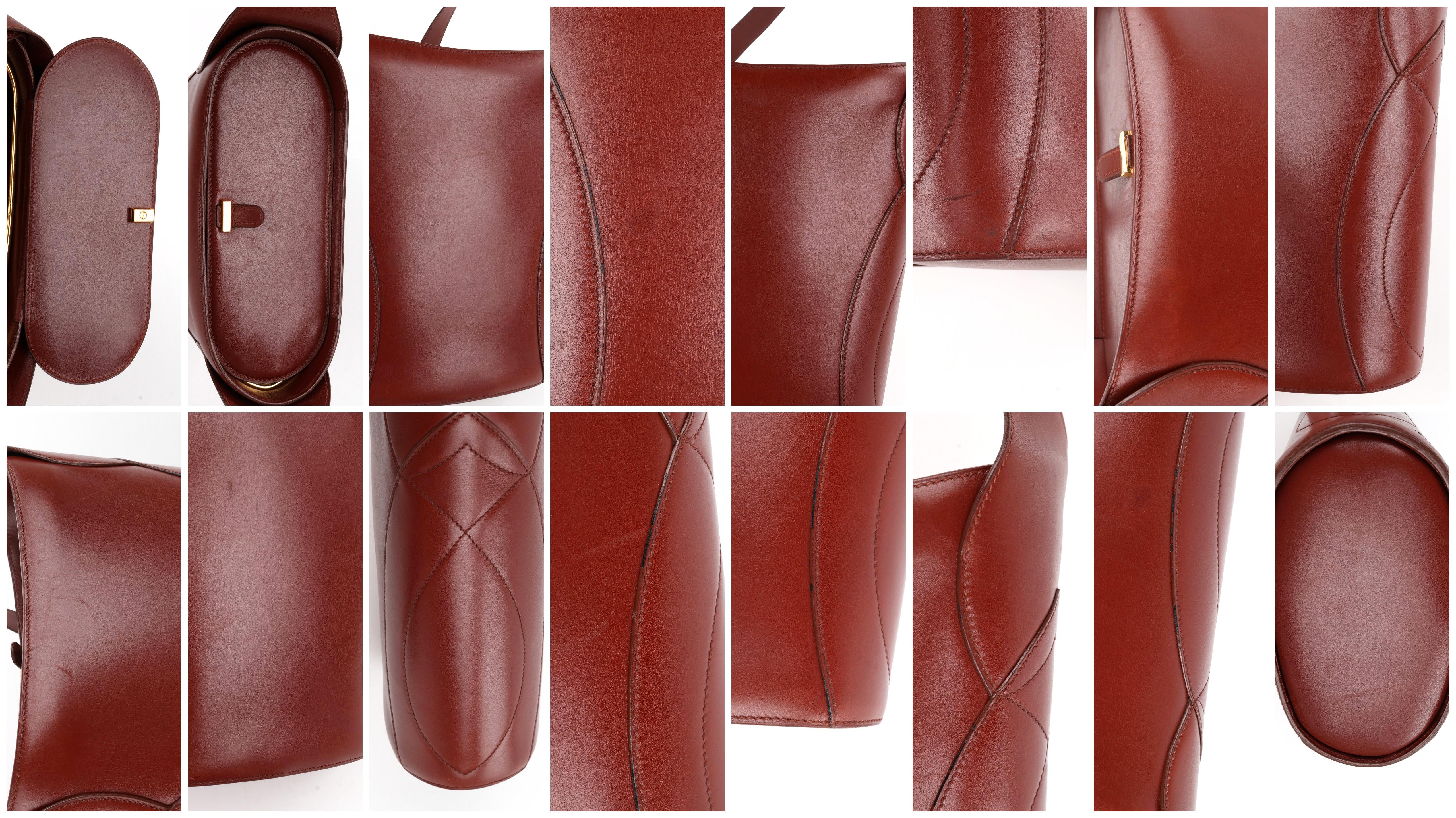HERMES c.1995 Vtg Brown Leather Buckle Strap Structured Bucket Shoulder Bag For Sale 8