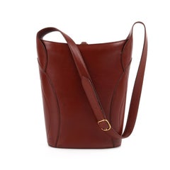 HERMES c.1995 Vtg Brown Leather Buckle Strap Structured Bucket Shoulder Bag