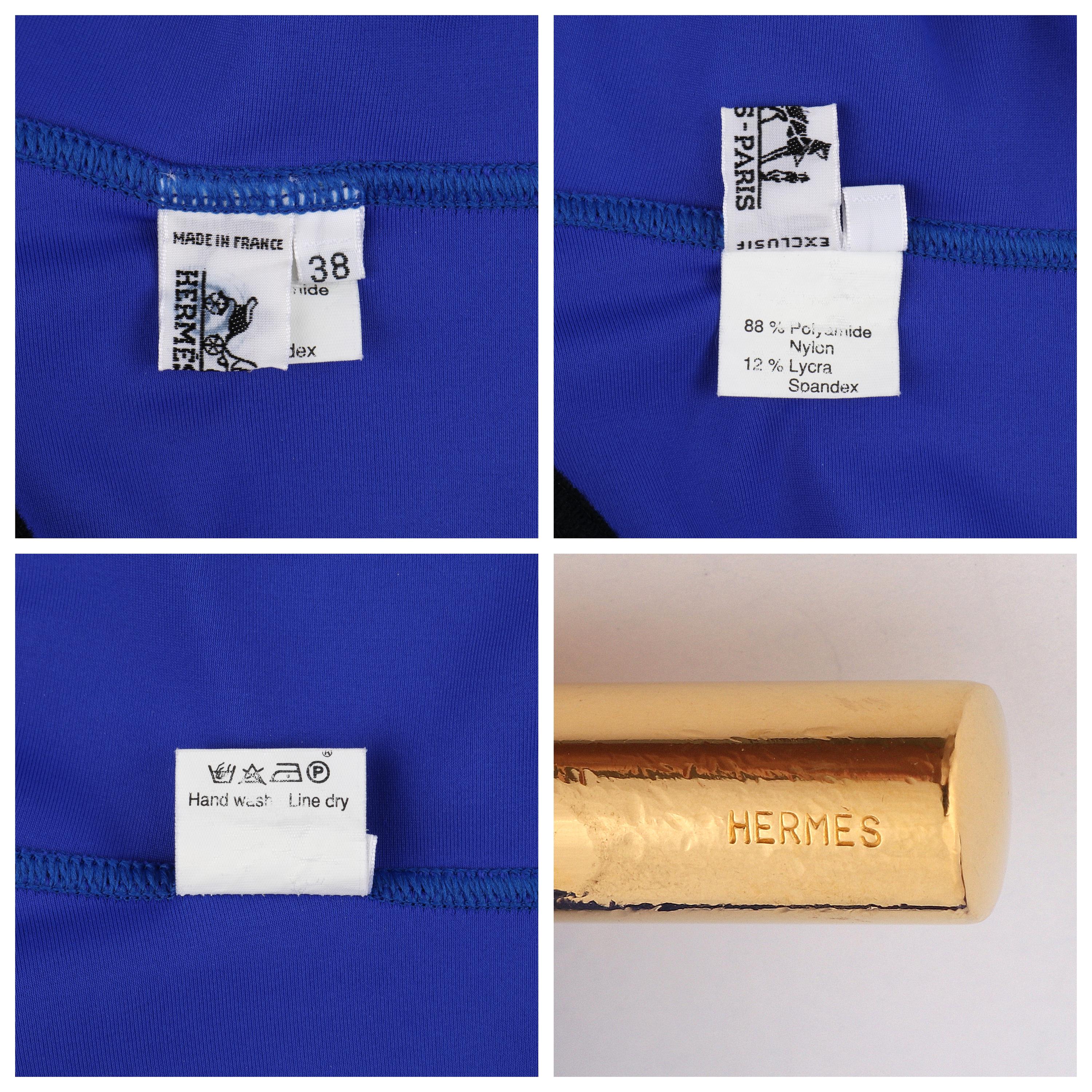 HERMES c.2000’s Blue Gold Toggle Bustier Halter Top One Piece Bathing Swimsuit 3
