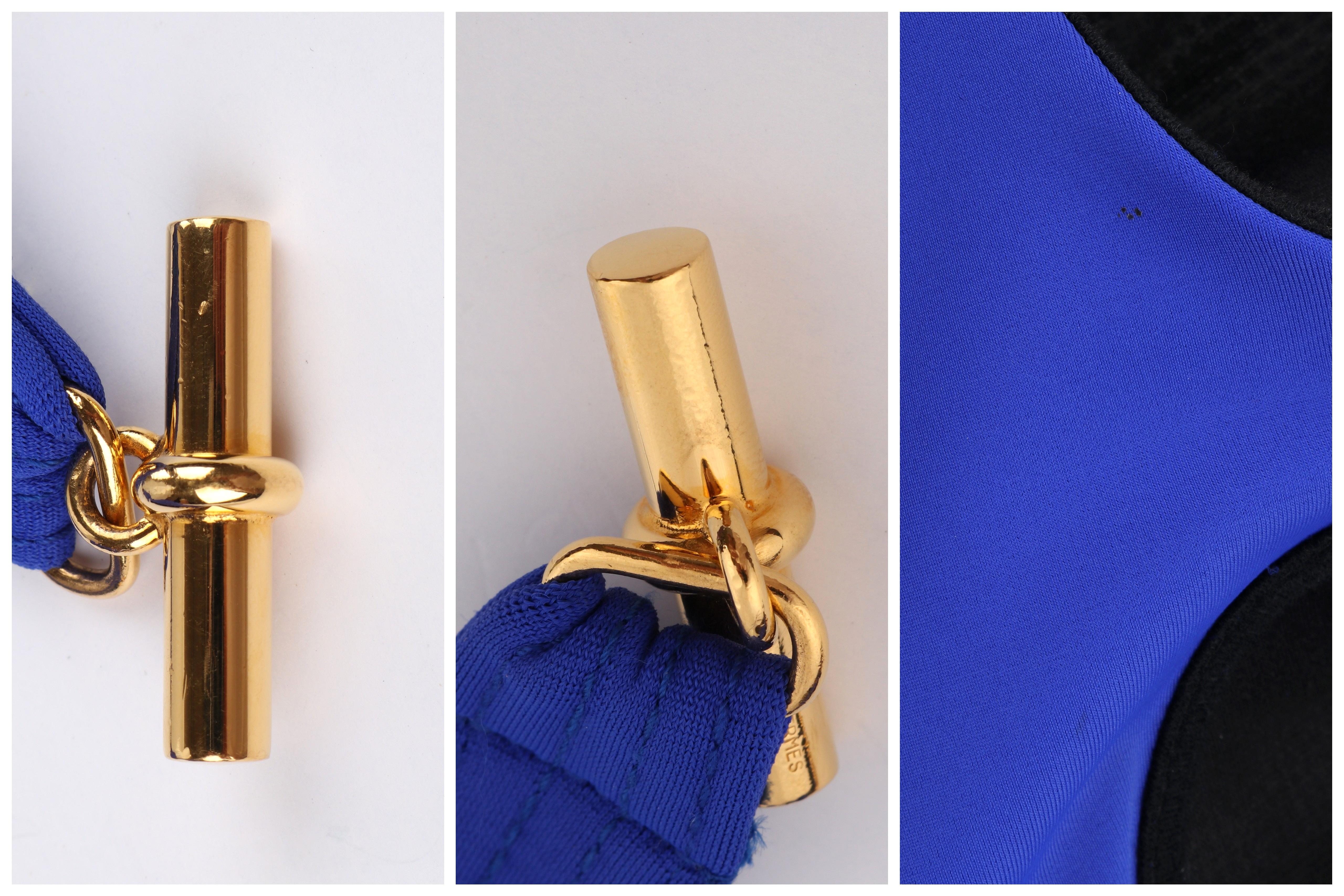 HERMES c.2000’s Blue Gold Toggle Bustier Halter Top One Piece Bathing Swimsuit 4