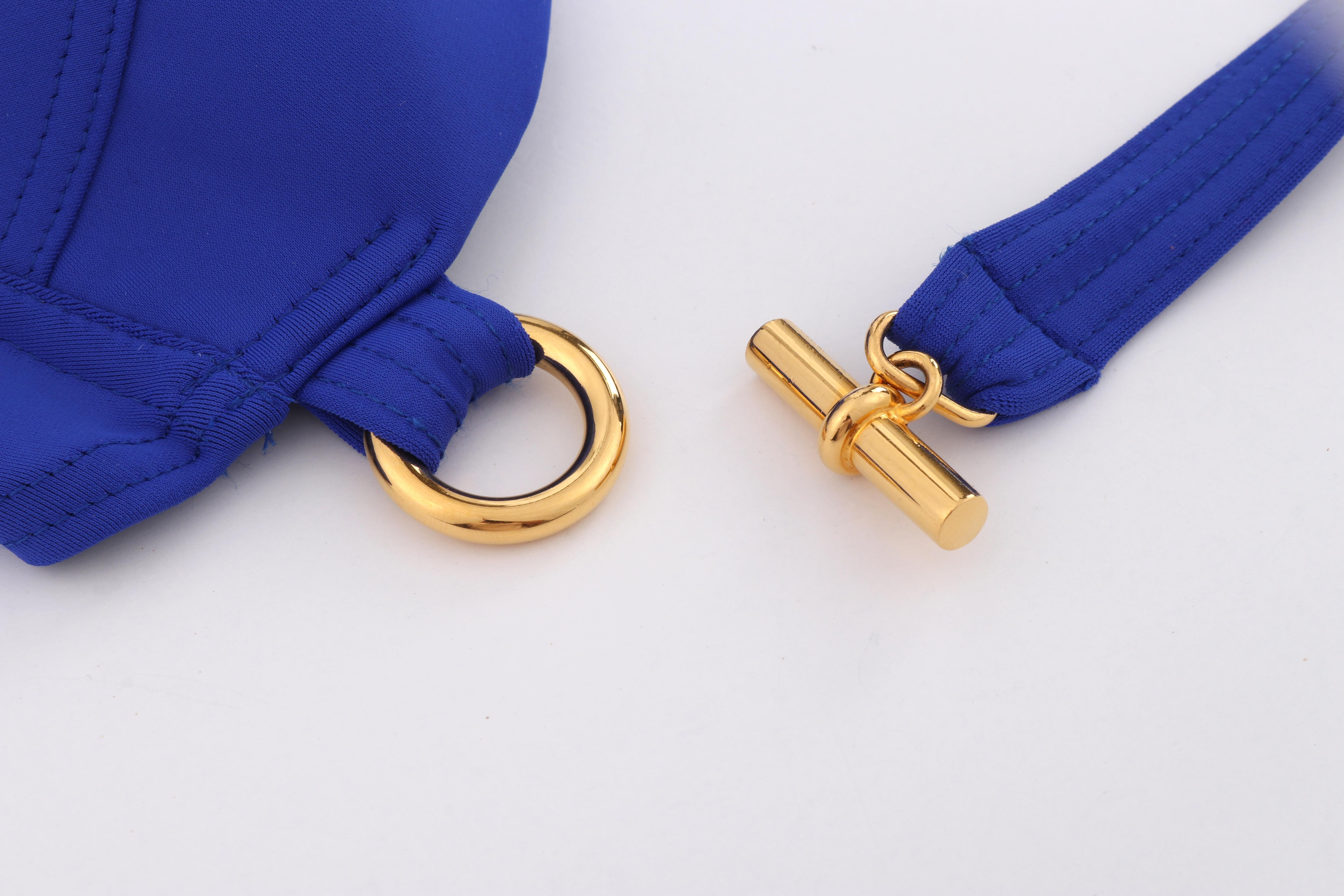 Women's HERMES c.2000’s Blue Gold Toggle Bustier Halter Top One Piece Bathing Swimsuit