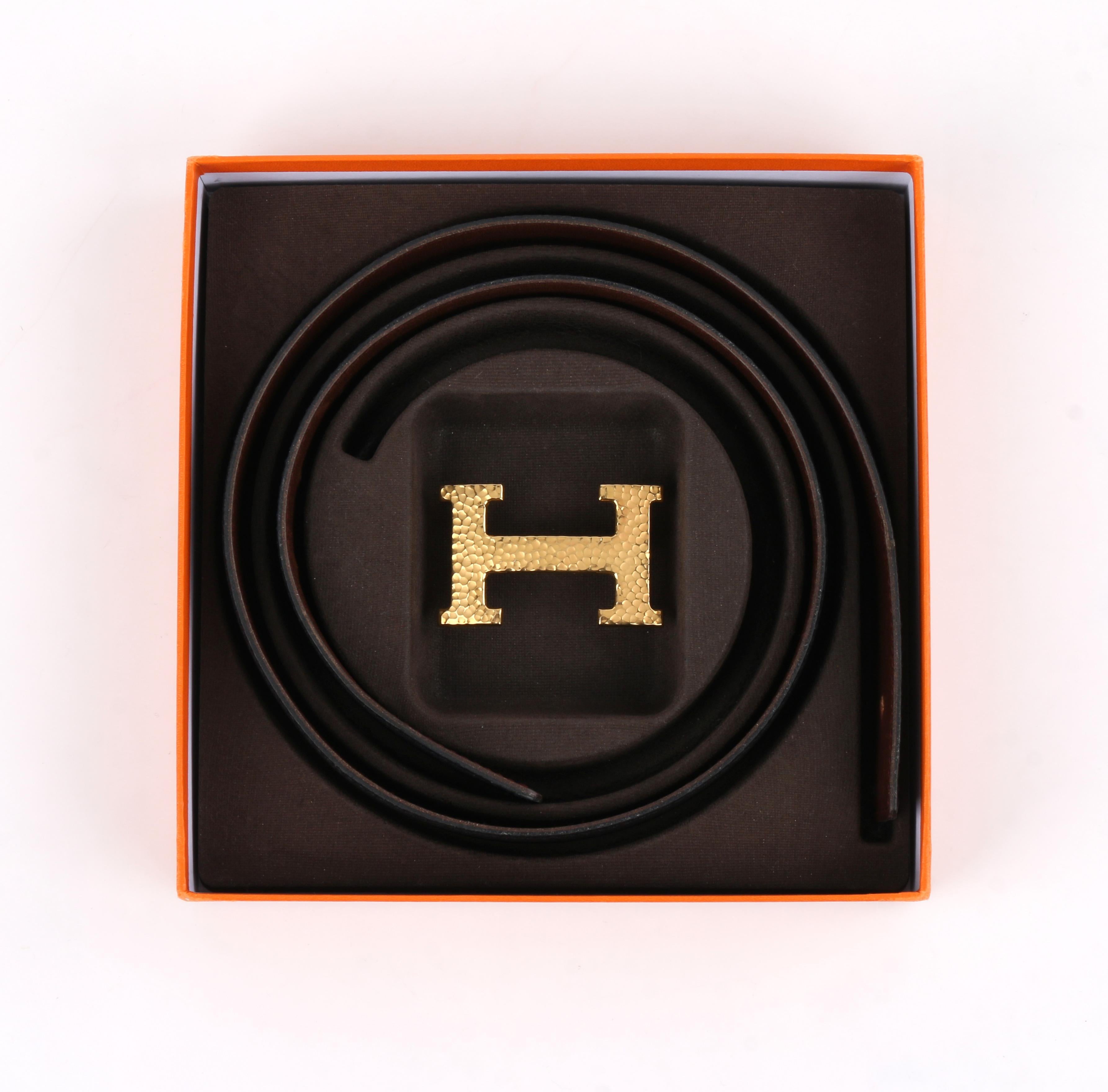 HERMES c.2002 Black Epsom Brown Leather 18K Gold H Buckle Reversible Belt Kit 3