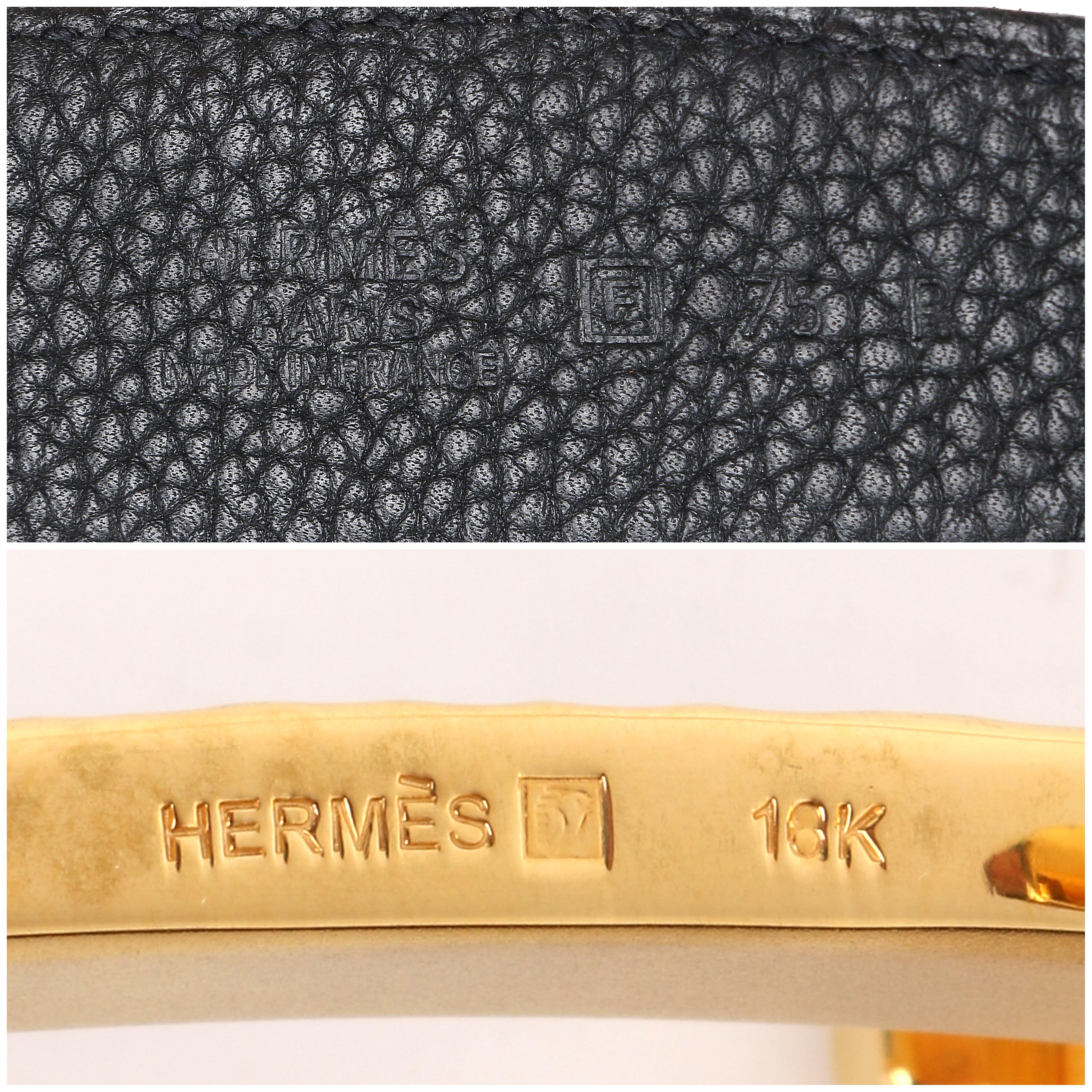 HERMES c.2002 Black Epsom Brown Leather 18K Gold H Buckle Reversible Belt Kit 2
