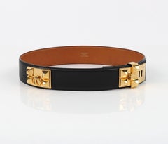 HERMES c.2006 "Collier de Chien" Black Gold Leather Studded Adjustable Belt