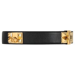 Used HERMES c.2006 "Collier de Chien" Black Gold Leather Studded Adjustable Belt