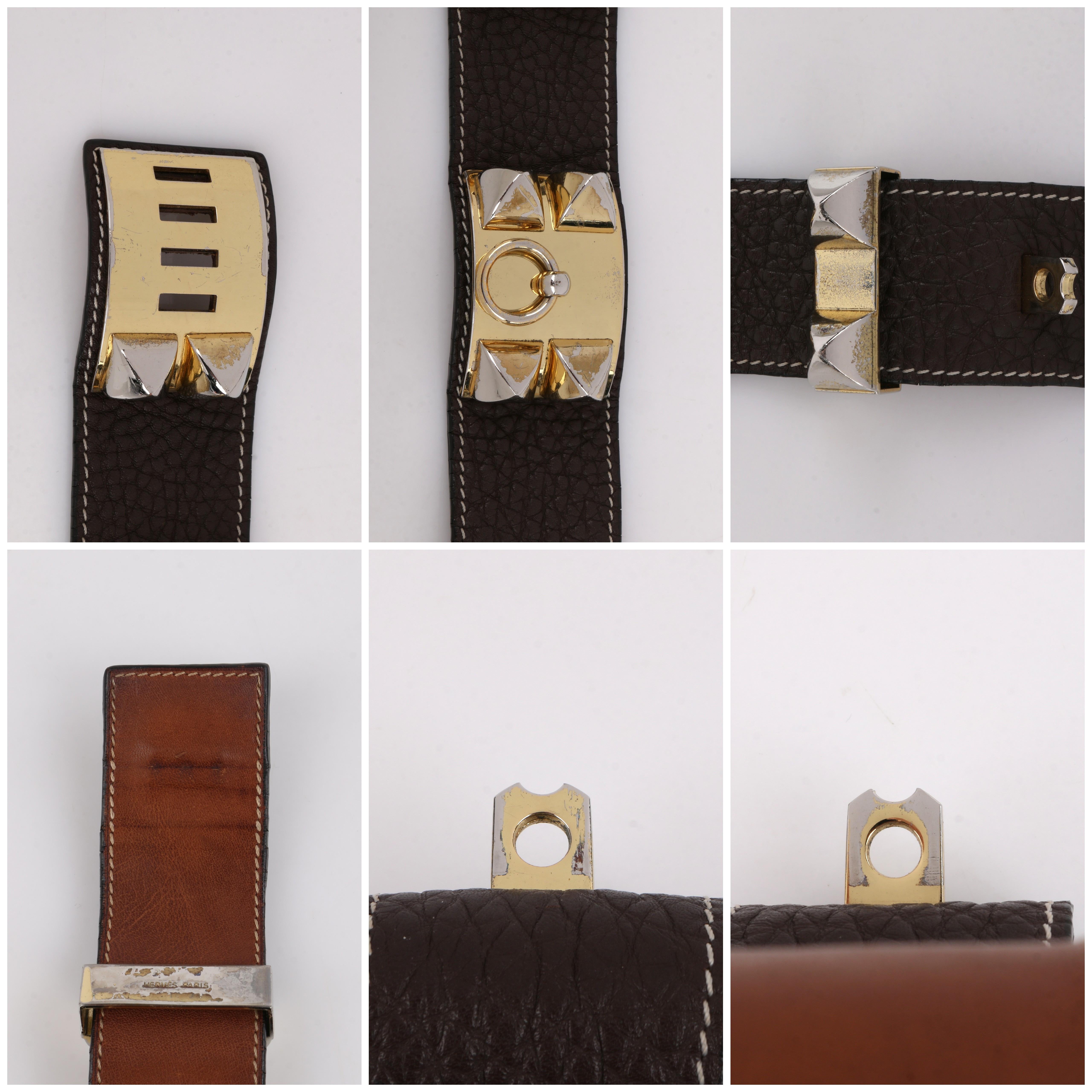 HERMES c.2006 “Collier de Chien” Dark Brown Clemence Leather Stud Cuff Bracelet 4