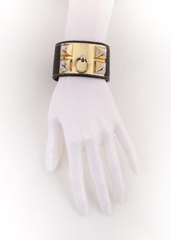HERMES c.2006 “Collier de Chien” Dark Brown Clemence Leather Stud Cuff Bracelet