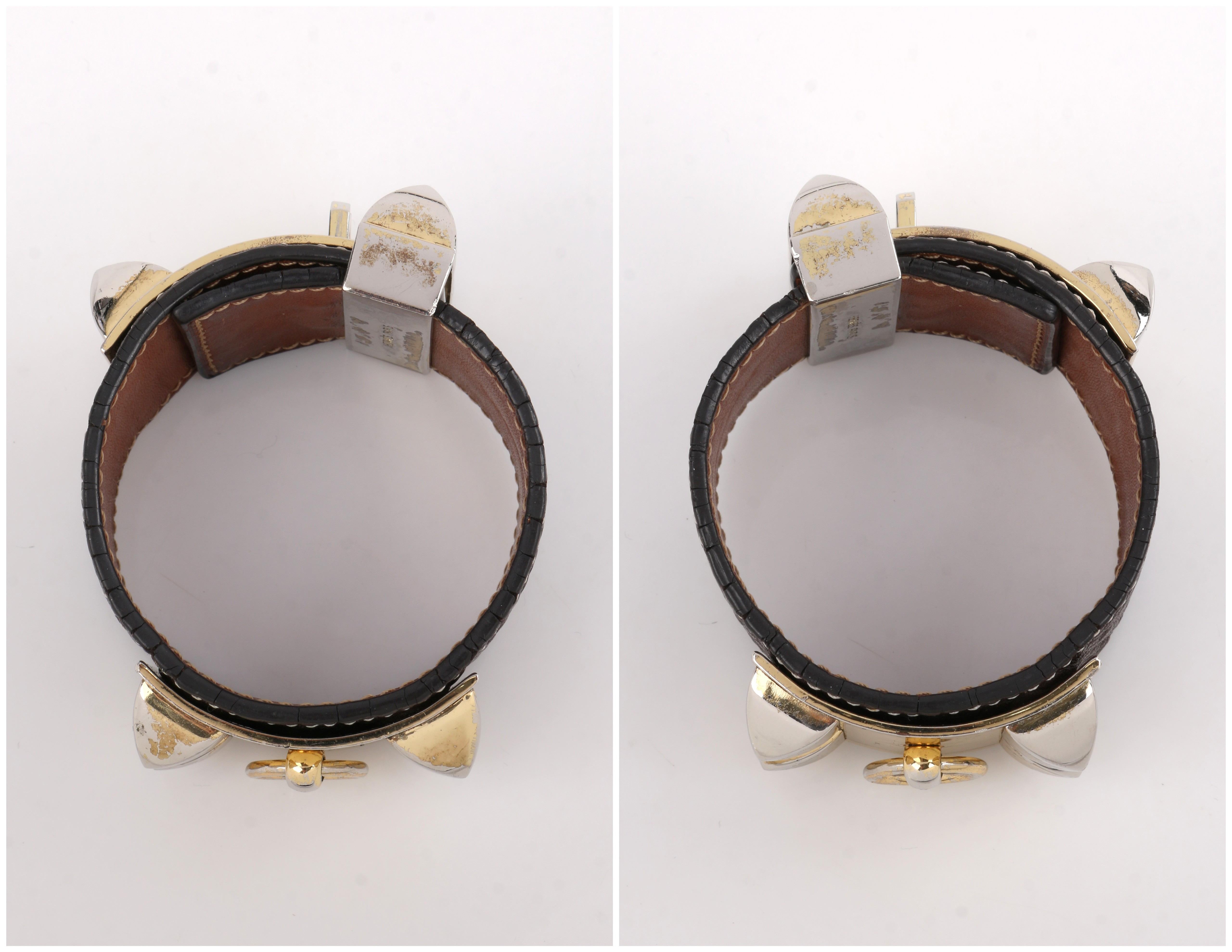 HERMES c.2006 “Collier de Chien” Dark Brown Clemence Leather Stud Cuff Bracelet 1