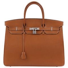 HERMES c.2009 Birkin 40 Etrusque Clemence Leather Silver Hardware Handbag