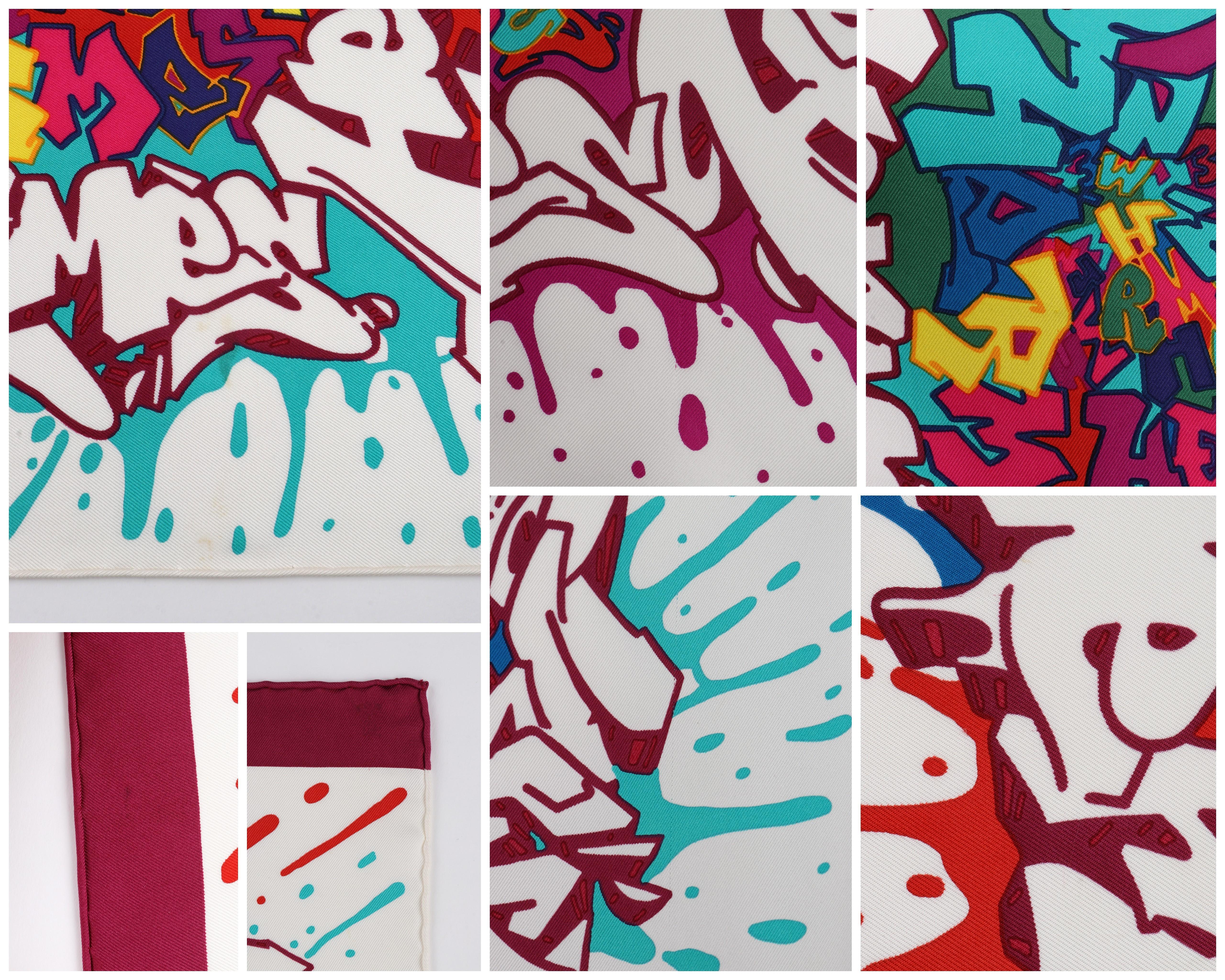 HERMES c.2011 Cyril Phan Kongo “Graff” Multicolor Graffiti Art Silk Scarf w/Box In Good Condition In Thiensville, WI