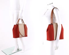 HERMES "CABAG ELAN PM" Brique Toile Canvas Leather Tote Bag Satchel