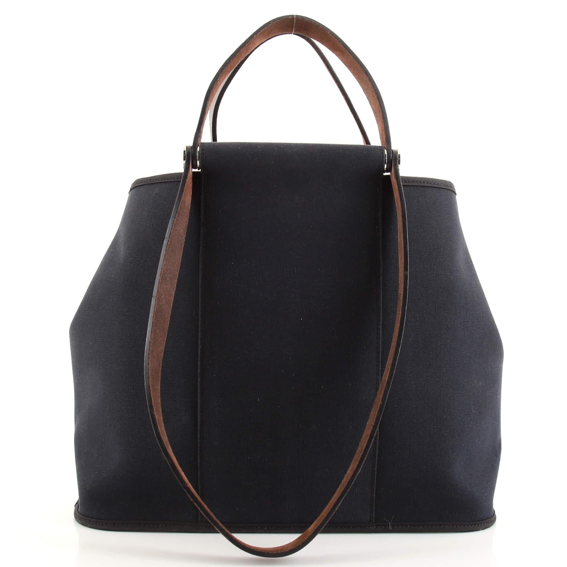 Hermes Cabag Handbag Toile and Leather 32 In Fair Condition In NY, NY