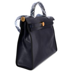 HERMES Caban / Indigo Toile H Berline canvas Hunter leather HERBAG 31 ZIP Bag