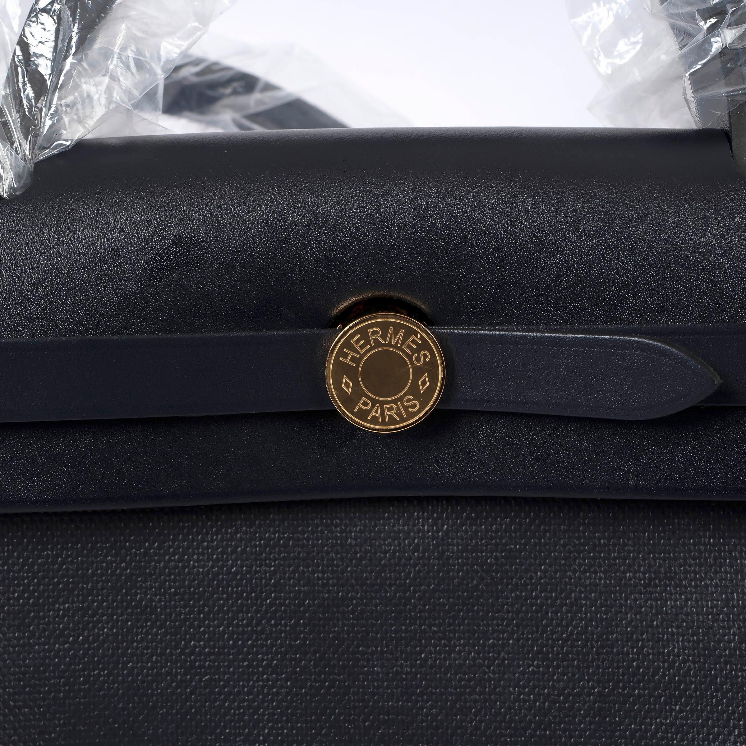 HERMES Caban / Indigo Toile H Berline canvas Hunter leather HERBAG 31 ZIP Bag 1