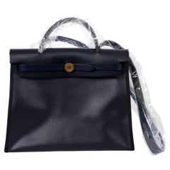 HERMES Caban / Indigo Toile H Berline Canvas Hunter Leder HERBAG 31 ZIP Tasche