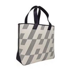 Hermes Cabas H En Biais Black / Ecru Canvas / Swift 40 Tote Bag